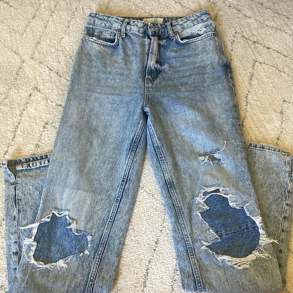 Free People Distressed High Rise Straight Leg Jeans Sz 28